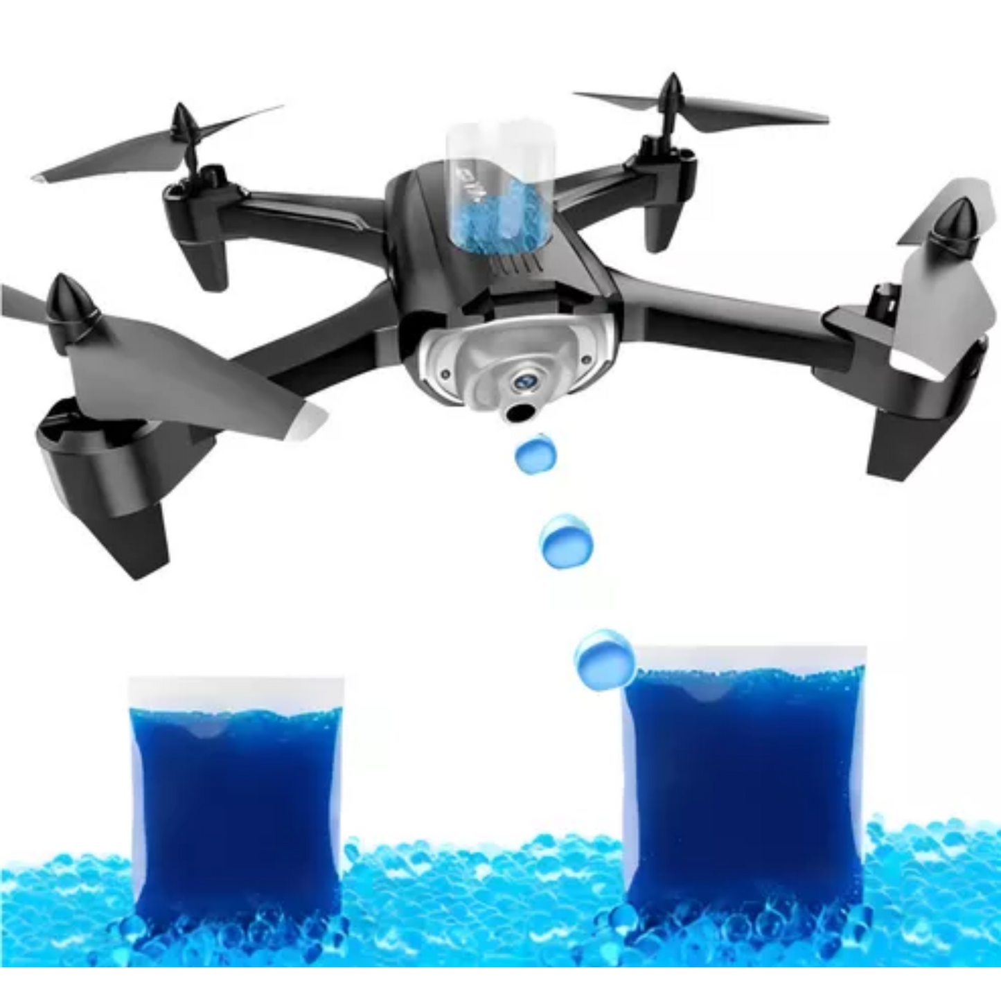 Drone hd-dispara esferas hidrogel con retorno