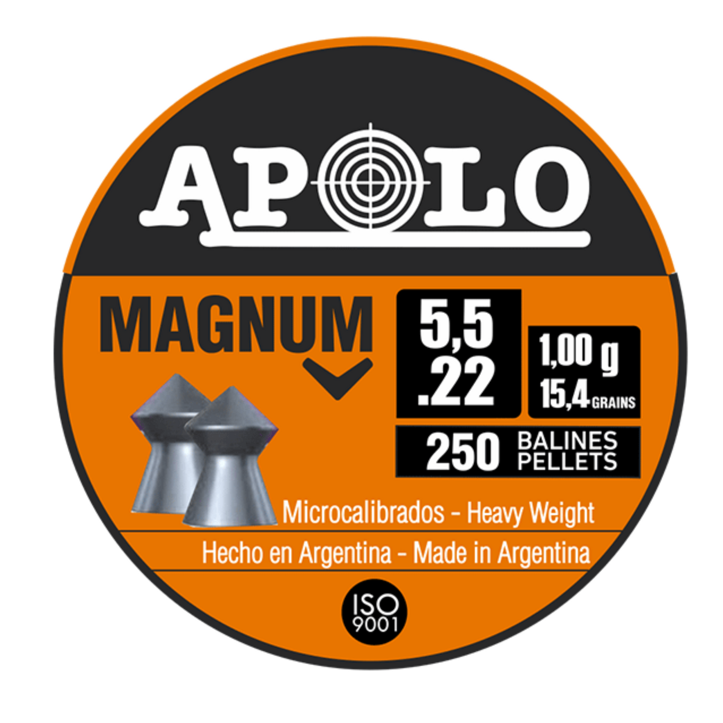 Diábolos Apolo Magnum calibre .22 – Lata de 250 unidades para alto impacto y rendimiento consistente en rifles de aire comprimido