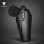 Funda Táctica en Cuero Negro – Porte Clásico con Herrajes Metálicos y Presilla de Cinturón