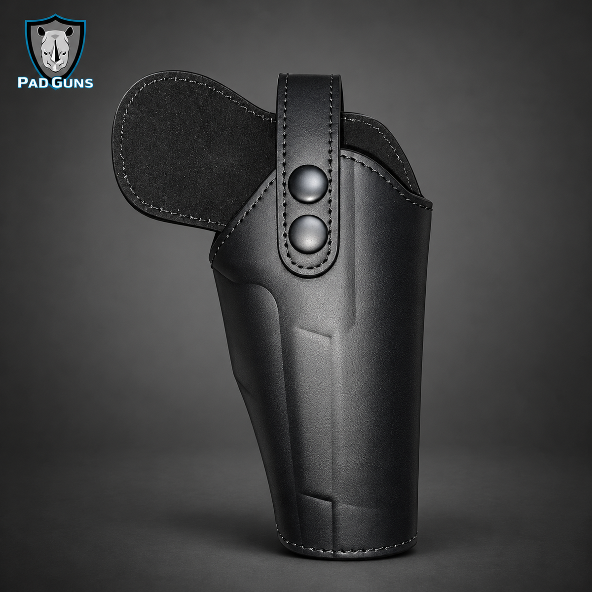 Funda Táctica en Cuero Negro – Porte Clásico con Herrajes Metálicos y Presilla de Cinturón