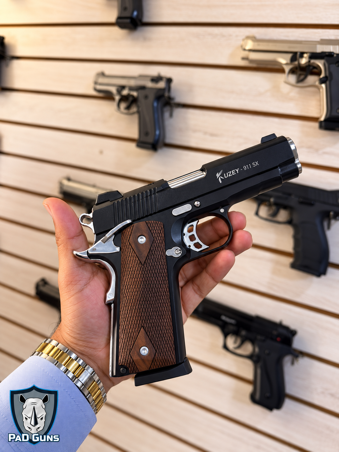 Kuzey 911 SX Bitono – Pistola Traumática Estilo 1911 con Cachas de Madera