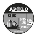 Diábolos Apolo Slug calibre .25 – Caja de 200 unidades con diseño aerodinámico para máxima penetración en rifles PCP de alta potencia