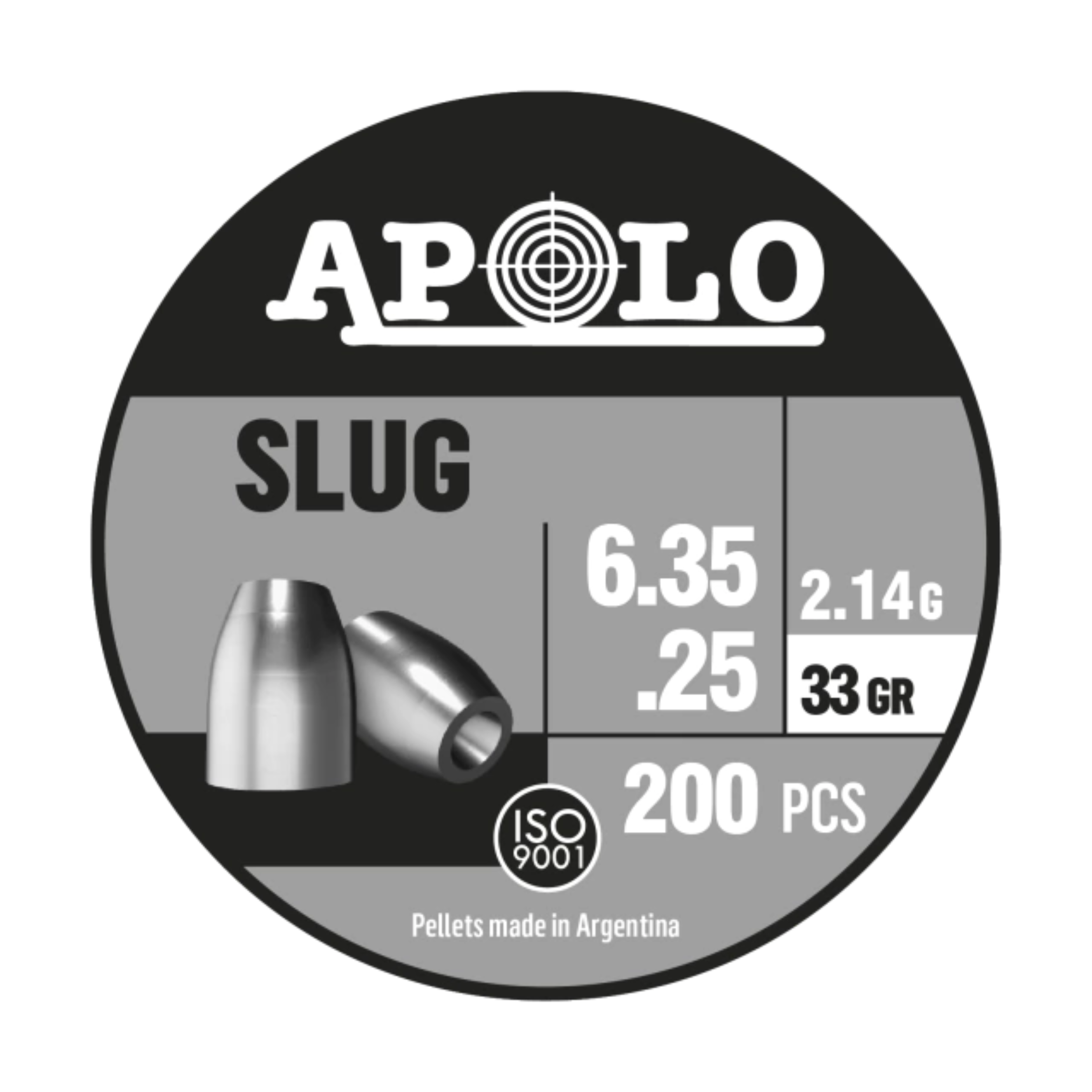 Diábolos Apolo Slug calibre .25 – Caja de 200 unidades con diseño aerodinámico para máxima penetración en rifles PCP de alta potencia