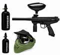 Combo Tippmann Stormer Basic Black kit completo paintball con marcador, hopper, tanque 48CI 3000PSI y máscara Helix Olive Lens, vista completa del paquete