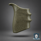 Grip ergonómico verde oliva con panel lateral texturizado y ranuras para los dedos