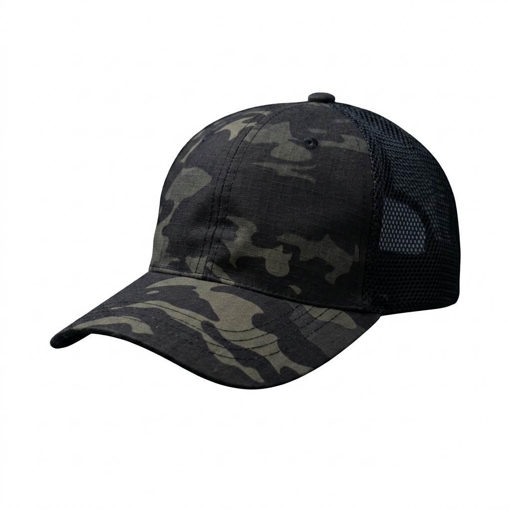 Gorra Táctica Trucker Camuflada Negro Multicam Black – Vista lateral