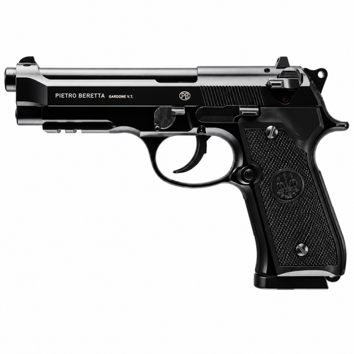 Beretta M92 A1 CO2 calibre 4.5mm pistola de aire semiautomática negra con corredera metálica y empuñadura ergonómica, vista lateral completa