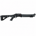Axor Arms F4G escopeta traumática semiautomática compacta negra con culata tipo M4 ajustable, pistol grip y riel Picatinny, vista lateral completa