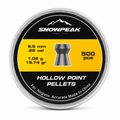 Lata Snowpeak Hollow Point Pellets calibre 5.5mm .22 cal 1.02g 15.74gr 500 unidades, vista frontal de la tapa