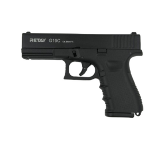 Pistola traumática Retay G19 C negra – Compacta, potente y confiable para uso de defensa personal en Colombia