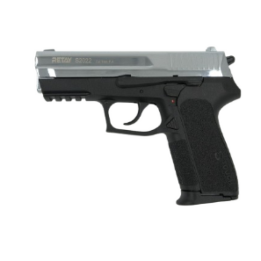 Pistola traumática Retay S2022 cromada – Seguridad personal con estilo moderno y funcionamiento semiautomático