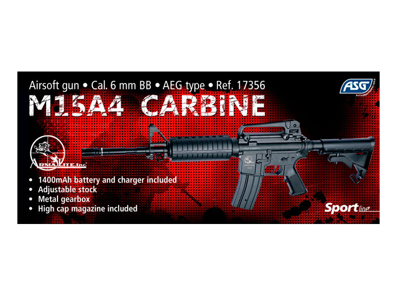 Rifle airsoft ASG AEG SLV Armalite M15A4 Carbine – Réplica eléctrica con diseño táctico ideal para juegos de estrategia y entrenamiento en combate simulado